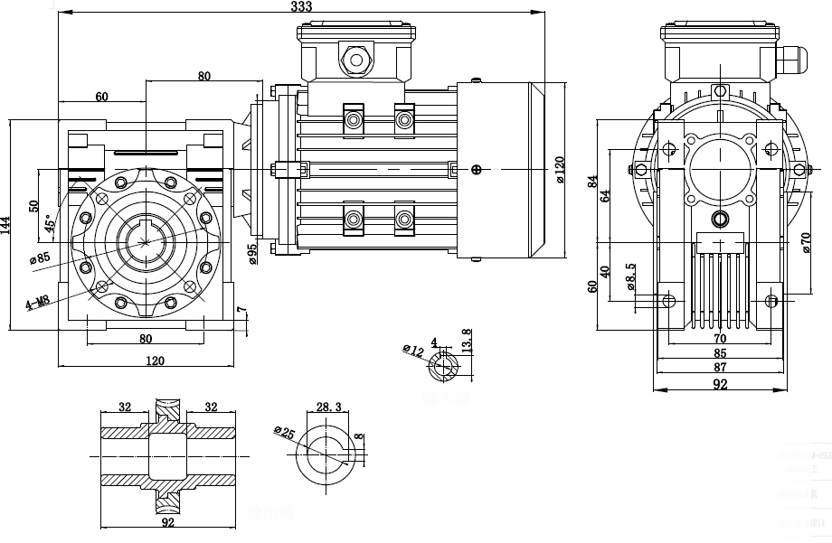 Чертеж мотор-редуктора 0.18 кВт 35 об/мин 220/380 В NMRV-050-40-35-0.18-B14 WANSHSIN